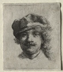 Autorretrato usando um boné macio: rosto inteiro, apenas cabeça