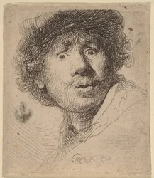 Autorretrato de boné, boca aberta