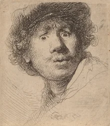 Auto-retrato de boné, boca aberta, 1630.
