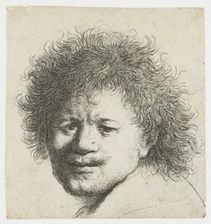Auto-retrato com cabelo comprido e peludo: apenas cabeça