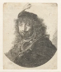 Auto-retrato com boina emplumada, após 1634.
