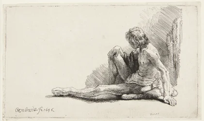 Estudo de nu (Homem sentado no chão) (Bartsch 196, segunda de duas versões; H. 221; Muntz 137 II)