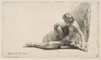 Estudo do Nu: Homem sentado no chão, com uma perna estendida, 1646.