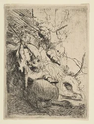 A caça ao leão pequeno com um leão, ca. 1629