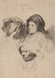 Três cabeças de mulheres, uma dormindo, 1637.