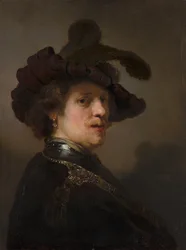 Tronie de um homem com uma boina emplumada, ca 1635-1640.