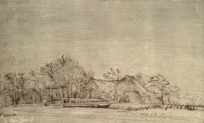 Paisagem de inverno com Cottages entre árvores, c.1650 (caneta de reed e tinta marrom)