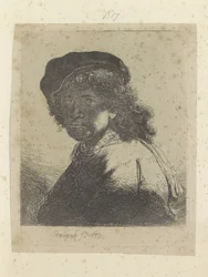 Auto-retrato com boina e cravat, rosto na sombra
Recueil de quatre-vingt-cinq estampes originales (título da série)