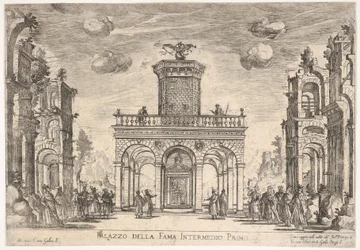 Primeiro interlúdio: palácio da fama Sexto intermediário: palácio da fama, da série S..., 1608.