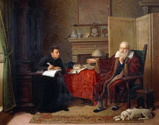 Galileu Galilei (1564-1642) ditando suas Observações ao seu secretário em Arcetri (pintura)