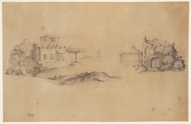 Esboços de um edifício e uma ruína