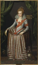 Princesa Anne Catherine de Brandebourg, reine consort de Danemark Norvege - Retrato da Princesa Anne Catherine de Brandenburg (1575-1612), rainha da Dinamarca e Noruega, por Petersen (Piettersz), Remmert (ca. 1575-1649). Óleo sobre tela. Dimensão : 207x123