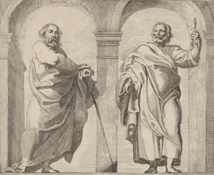 Santos Pedro e Paulo em um vestíbulo, ca. 1630-80., c. 1630-80.