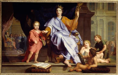 A eloquência Alegoria da eloquência coroou, ao fundo, o Rei Luís XIV perante os seus cortesãos. Pintura de René Antoine Houasse (1645-1710) Sol do século XVII. 0,96x1,54 m Brest, musee des Beaux Arts.