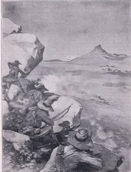 Boers a disparar sobre o comboio do General French (litho)