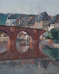 Reflexão da ponte sobre o Lote em Espalion, Aveyron