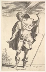Empédocles, de pé frontalmente, com a cabeça virada para três quartos, dirige ..., ca. 1545-63.