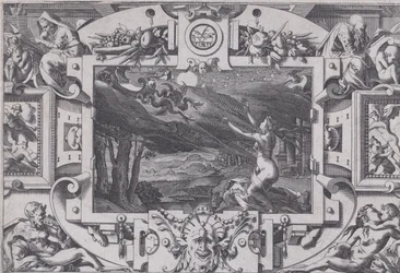 Medeia e sua carruagem puxada por dragões Despenteada e nua em uma noite escura, em um lugar deserto..., 1563.