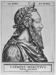 Retrato de Clemente des Marets chamado Marot (1496-1544), poeta francês - Gravura de Clemente Marotius pota gallicus de René Boyvin 1576 -