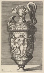 Vaso com duas figuras aladas drapejando um termo, século XVII.