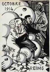 Outubro de 1914, Reims - desenho de Herman Paul - na edição "Calendário de Guerra". 1916