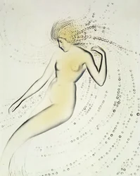 Sirene Trepied, prato opalescente mostrando um detalhe de uma ninfa da água por Lalique