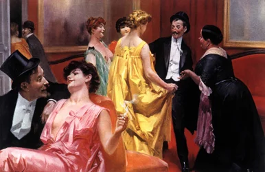 A apresentação. A casa parisiense no início do século XX. Ilustração de Rene Lelong (1871-1933)