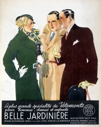 Publicidade de "A maior especialidade de vestuário para homem, senhora e criança Belle Jardinière", inverno de 1935