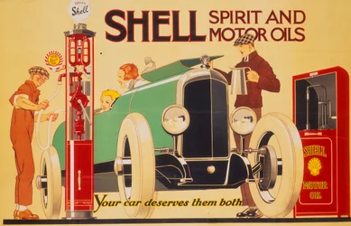 Cartaz publicitário Shell Spirit e óleos de motor.