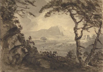 Paisagem com montanha no centro à distância