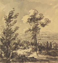 Paisagem com árvores em primeiro plano