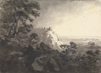 Paisagem com um Castelo numa Colina no Centro da Distância