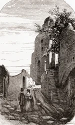 Clivus Victoria no Monte Palatino, Roma, Itália, no final do século XIX. De Italian Pictures do Rev. Samuel Manning, publicado em 1890.