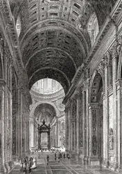 Interior da Basílica de São Pedro, Cidade do Vaticano, Roma, Itália, no final do século XIX. De Italian Pictures by Rev. Samuel Manning, publicado em 1890.