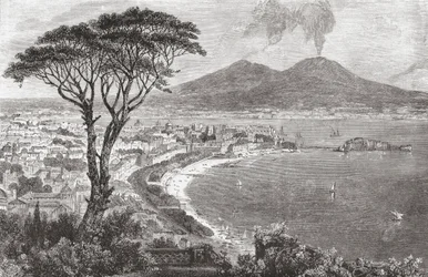 Nápoles e o Monte Vesúvio, Itália, no final do século XIX. De Italian Pictures do Rev. Samuel Manning, publicado por volta de 1890.