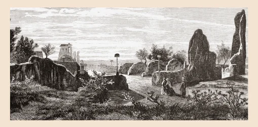 Ruínas do Palácio dos Césares, Monte Palatino, Roma, Itália, no final do século XIX. De Italian Pictures by Rev. Samuel Manning, publicado em 1890.