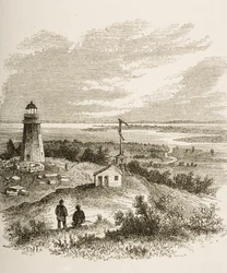Sandy Hook New Jersey, vista do farol na década de 1870, c.1880