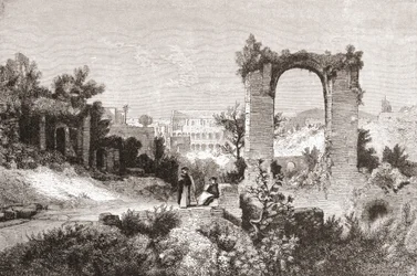 O Palatino a partir do Monte Aventino, Roma, Itália, no final do século XIX. De Italian Pictures by Rev. Samuel Manning, publicado em 1890.