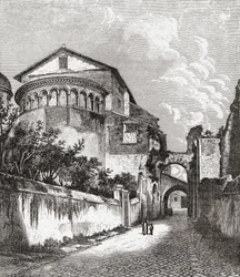 A igreja de Santi Giovanni e Paolo, Colina Celiana, Roma, Itália, no final do século XIX. De Italian Pictures do Rev. Samuel Manning, publicado por volta de 1890.