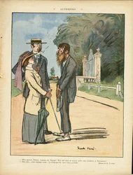 Ilustração de Ricardo Flores (1878-1918) em Le Lire, 01/06/12 - Antigamente - Campo, Arquitectura Urbana, Misere, Vida dos ricos, Árvore - Mulheres