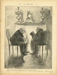 Ilustração de Ricardo Flores (1878-1918) em Le Rire, 22/02/13 - Pensões - Presidente da República - Fallieres Armand (1841-1931), Loubet Emile