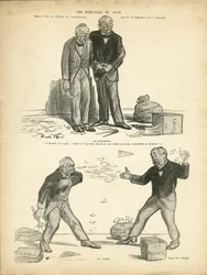 Ilustração de Ricardo Flores (1878-1918) em Le Rire, 28/12/12 - Romance do Dia - Caso do Panamá, Caso dos Recordes, Repressão - Milhão do Chartreux - Combes Emile (1835-1921), Clemenceau George