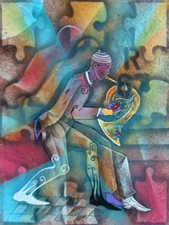 Músico de jazz cheio de energia