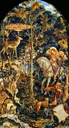 A Visão de Santo Eustáquio (lápis, aguarela e ouro sobre papel)