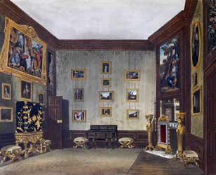 Sala de escrita de King, Engraving by Richard Reeve (nascido em 1780), Baseado no design de Richard Cattermole (1795-1858), From The History of the Royal Residences