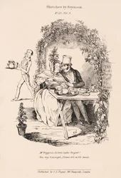 Cena de cortejamento no jardim de uma sala de chá do campo