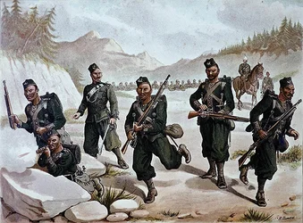 A 3ª Skirmishing Gurkhas, o Exército Anglo-Indiano dos anos 1880 (cor litho)