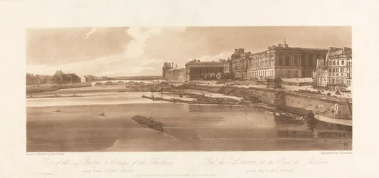 Vista do Louvre e da Ponte das Thuilleries, tirada da Pont Neuf. 1802; Placa 2 de Views in Paris, o Emanuel Volume Tracing da placa, B1981.25.2613