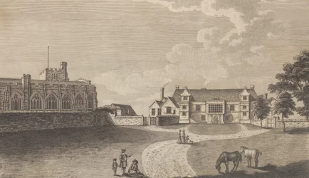 O antigo Palácio Arquiepiscopal em Maidstone, de Edward Hasted, The History and Topo..., 1782.