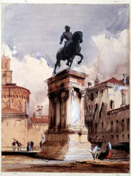 Estátua equestre do Colleoni de Verrocchio em Veneza, praça da igreja de San Giovanni e Paolo. Aquarela de Richard Parkes Bonigton (1801-1828) Paris do século XIX, Museu do Louvre